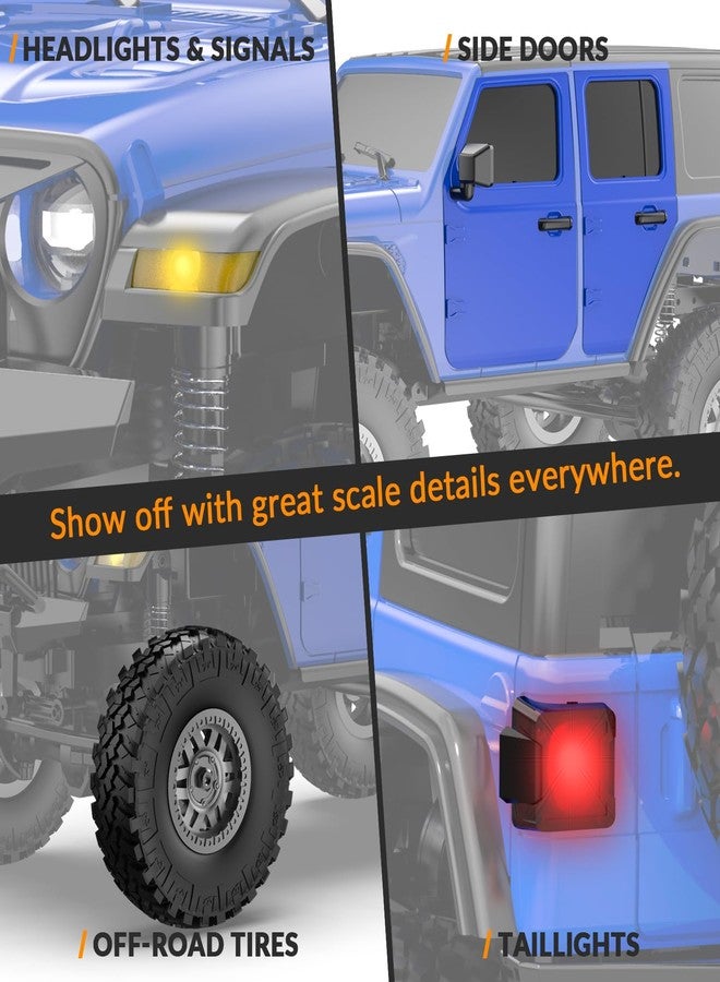 RACENT 1/24 RC Crawler 4WD Off Road All Terrain RC Monster Truck Rock Climbing with led Light Waterproof Hobby Grade Toys with 2 Batteries for Adults (Blue) - Image 4